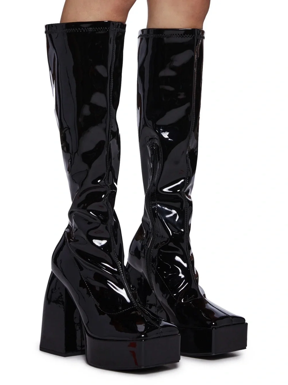 Black Platform Knee High Boots Wide Fit
